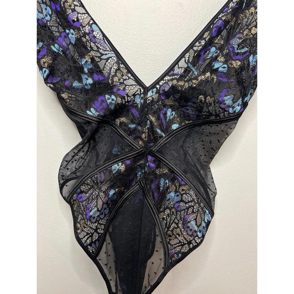 Savage X Fenty Butterfly Wings‎ Lace and Mesh Teddy Bodysuit Large NWT
